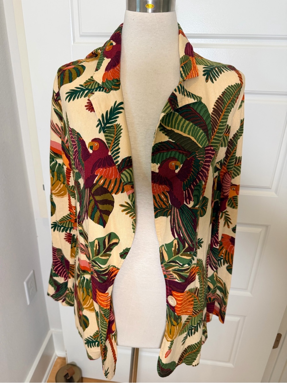 FARM Rio Macaw Mix Tropical Linen Blend Blazer Jacket Large